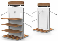 MDF White Gondola Clothing Display Rack With Wooden Shelves Or Bottom Cabinet